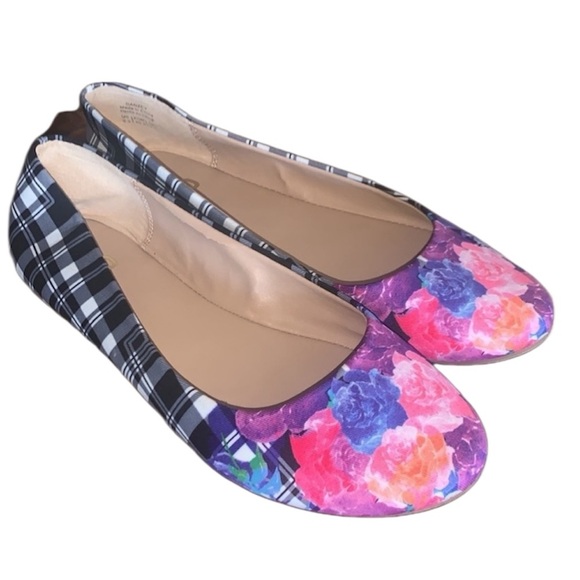 Mix No. 6 Shoes - MIX NO. 6 Ballet flats, black white plaid, pink blue flowers. 9.5 EUC